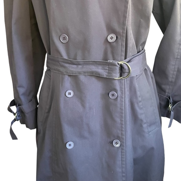 London Fog Vintage Women Double Breasted Belted Purple Trench Rain Coat Size 16P - Picture 7 of 12